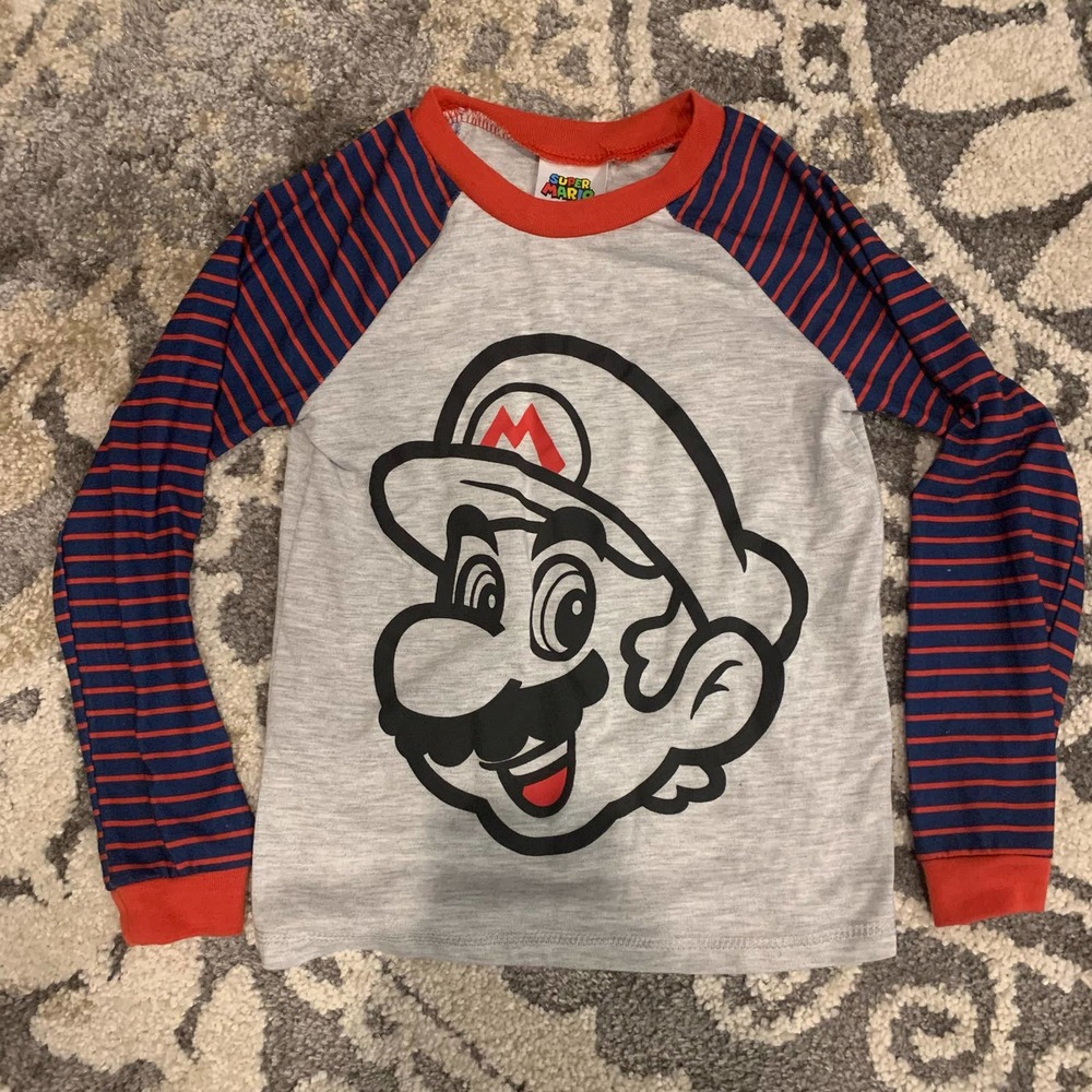Nintendo Super Mario Bros Long‎ Sleeve Pajamas Shirt Youth Size 6